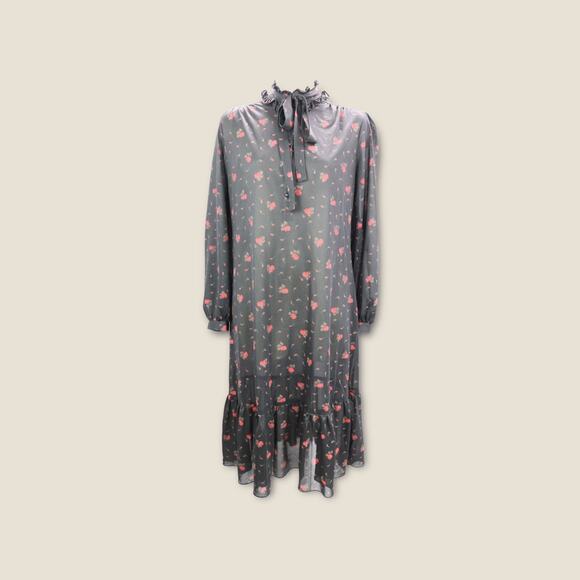 Vintage Maxi Shift Dress with Victorian Neckline and Peasant Sleeves - Picture 2 of 7